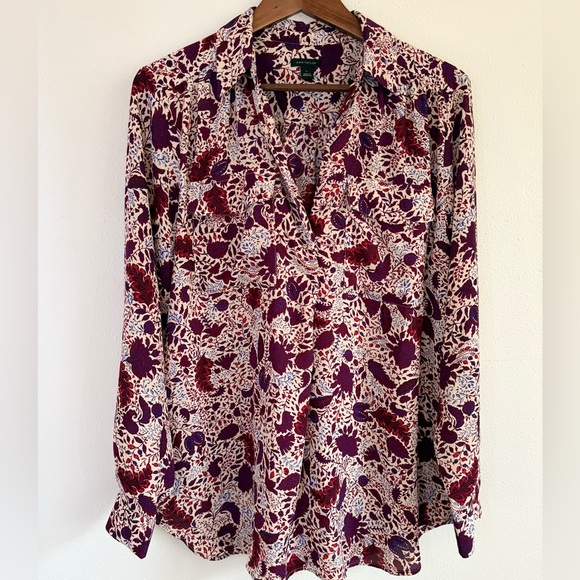 Ann Taylor Tops - Ann Taylor Paisley Pullover Blouse Size Large Burgundy Navy Boho